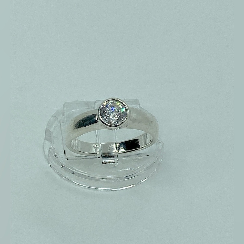 Vtg Sterling Silver& White CZ Stone Headlight Ring | Size 6.75